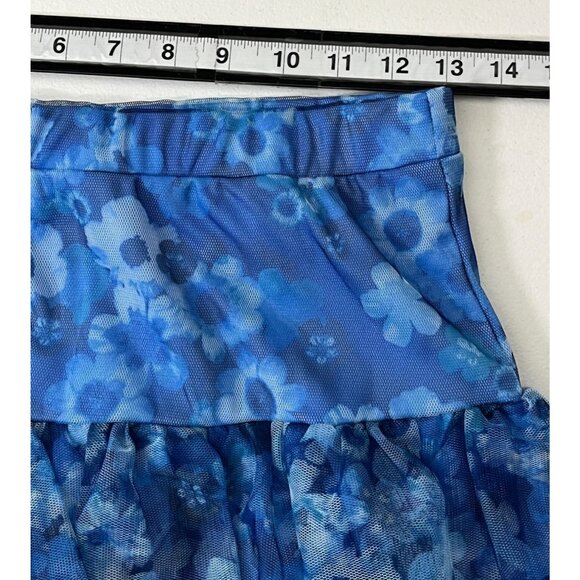 Justice Girls Blue Floral Tiered Mesh Skort Ruffle Pull-On Size 14 - Picture 8 of 9